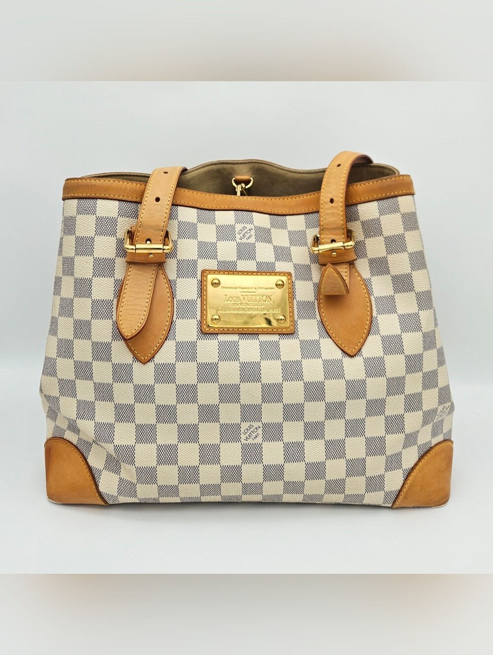 Authentic Louis Vuitton Damier Azur Hampstead MM #4380M